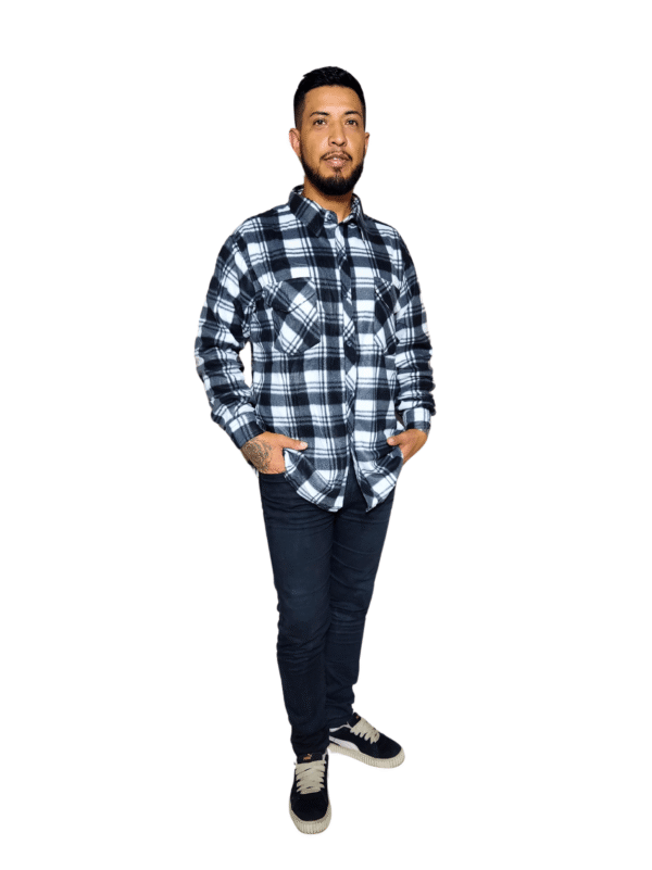 Camisa Xadrez Masculina Manga Comprida Preto e Branco
