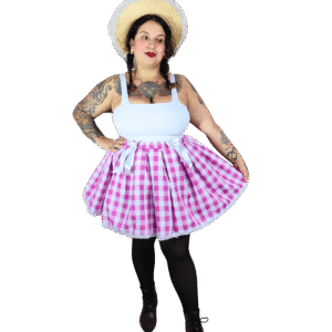 Saia Quadriculada Rosa e Branco