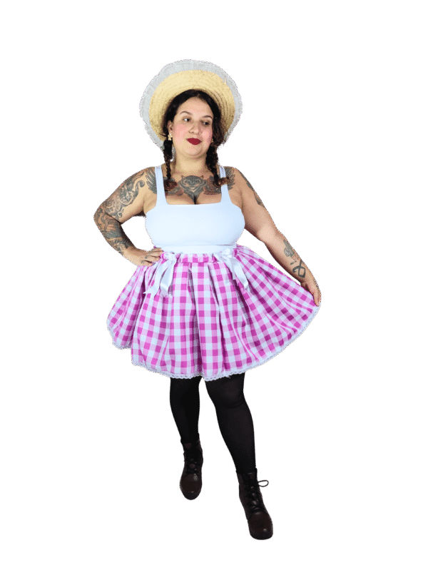 Saia Quadriculada Rosa e Branco