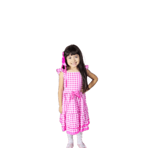 Vestido Xadrez Infantil Rosa e Branco