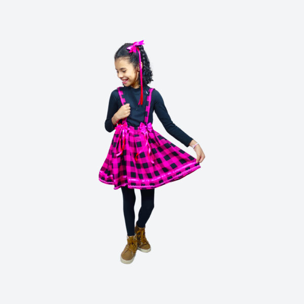 Saia Quadriculada com Suspensório Infantil Preto e Rosa - Image 3