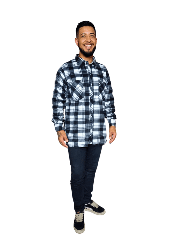 Camisa Xadrez Masculina Manga Comprida Preto e Branco - Image 2