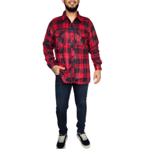 Camisa Xadrez Masculina Manga Comprida Preto e Vermelho
