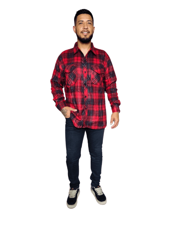 Camisa Xadrez Masculina Manga Comprida Preto e Vermelho
