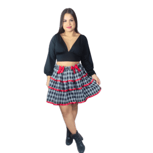 Saia Lellys 3 camadas com detalhe vermelho
