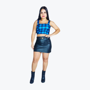 Top Xadrez Alça Grossa Azul