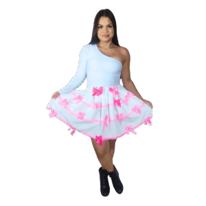 Saia e Body Branco e Rosa
