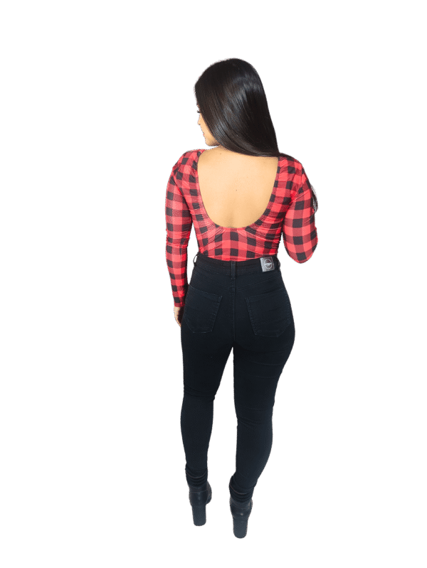 Body Quadriculado Manga Longa Vermelho e Preto - Image 2