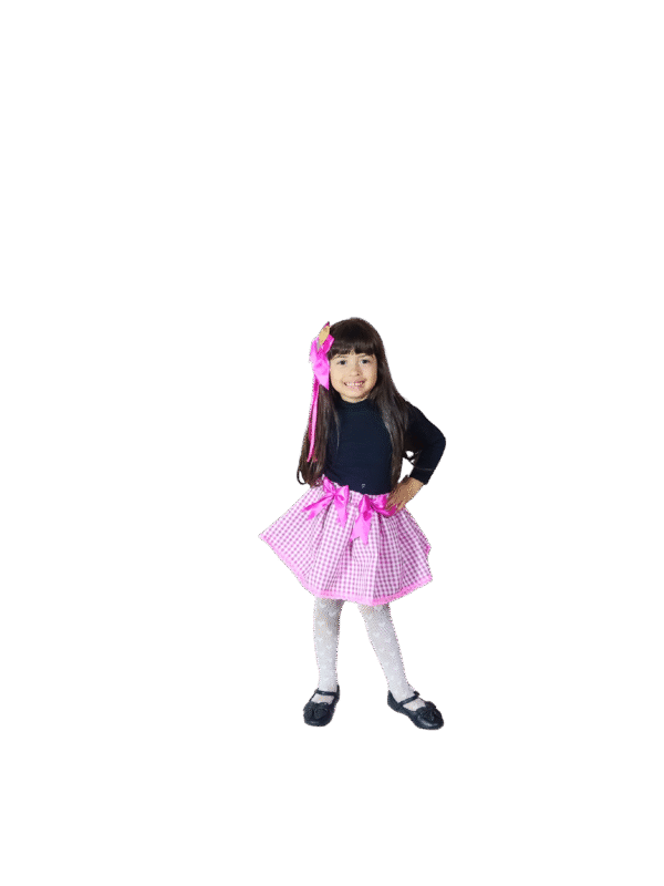 Saia Quadriculada Infantil Rosa Claro