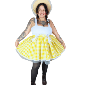 Saia Quadriculada Amarelo e Branco