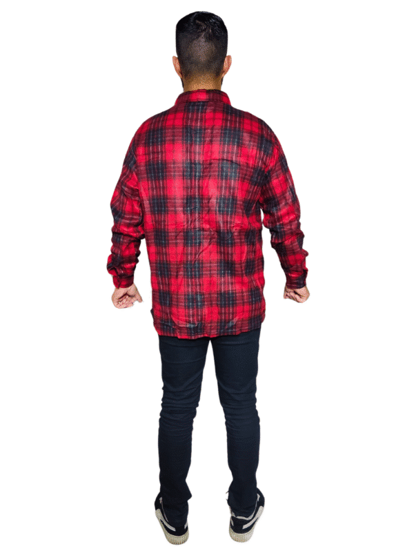 Camisa Xadrez Masculina Manga Comprida Preto e Vermelho - Image 3