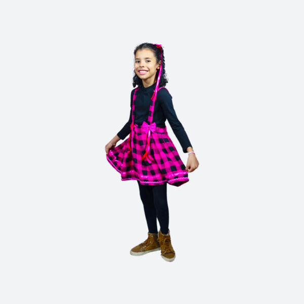 Saia Quadriculada com Suspensório Infantil Preto e Rosa - Image 2