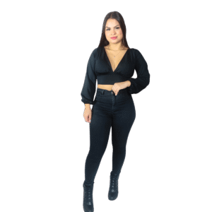 Cropped Feminino Manga Longa Amarração nas Costas