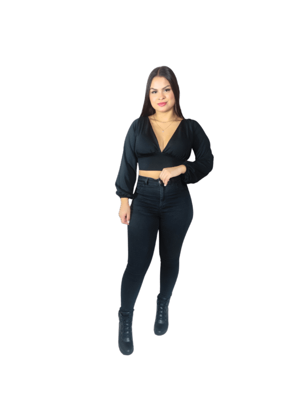 Cropped Feminino Manga Longa Amarração nas Costas