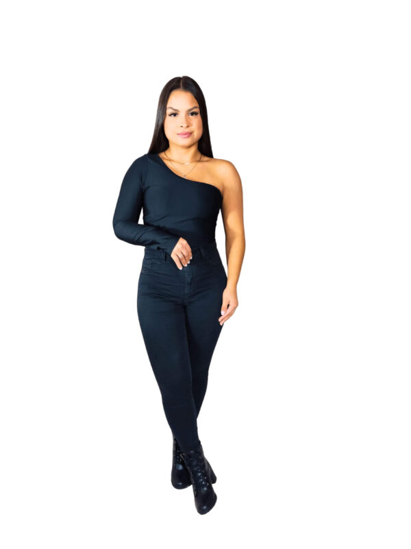 Body Feminino Manga Comprida Um Ombro Só