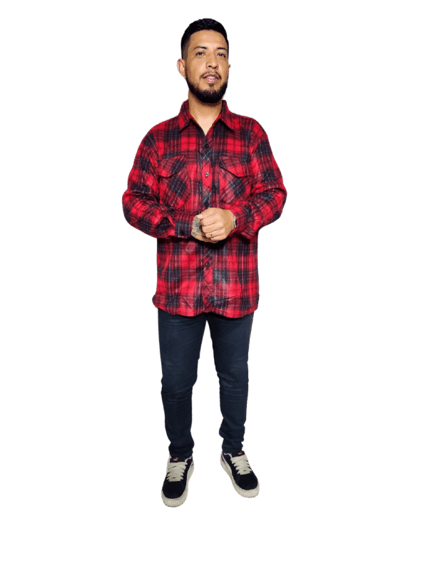 Camisa Xadrez Masculina Manga Comprida Preto e Vermelho - Image 2